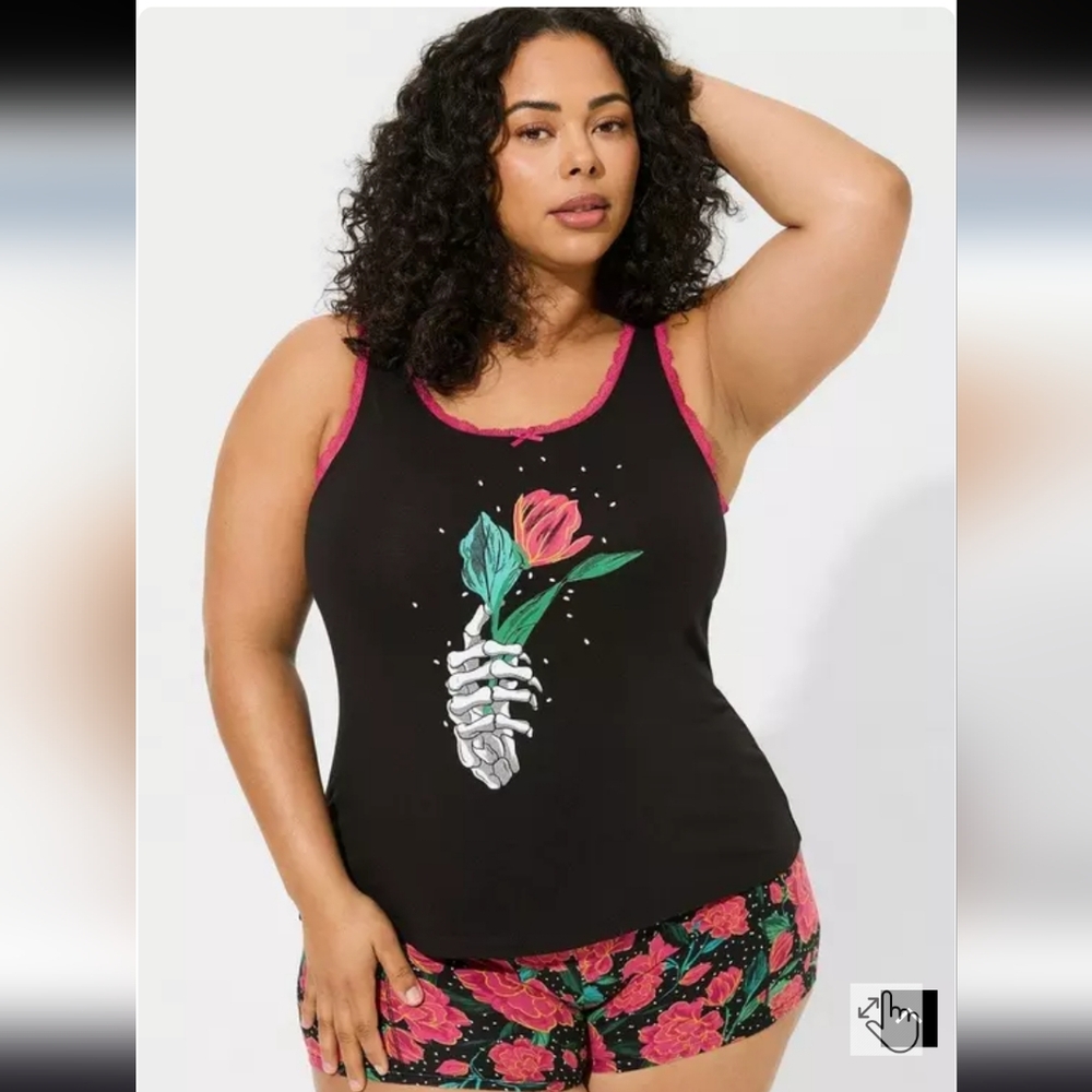 Torrid Black and Pink Floral Chemise With Shorts